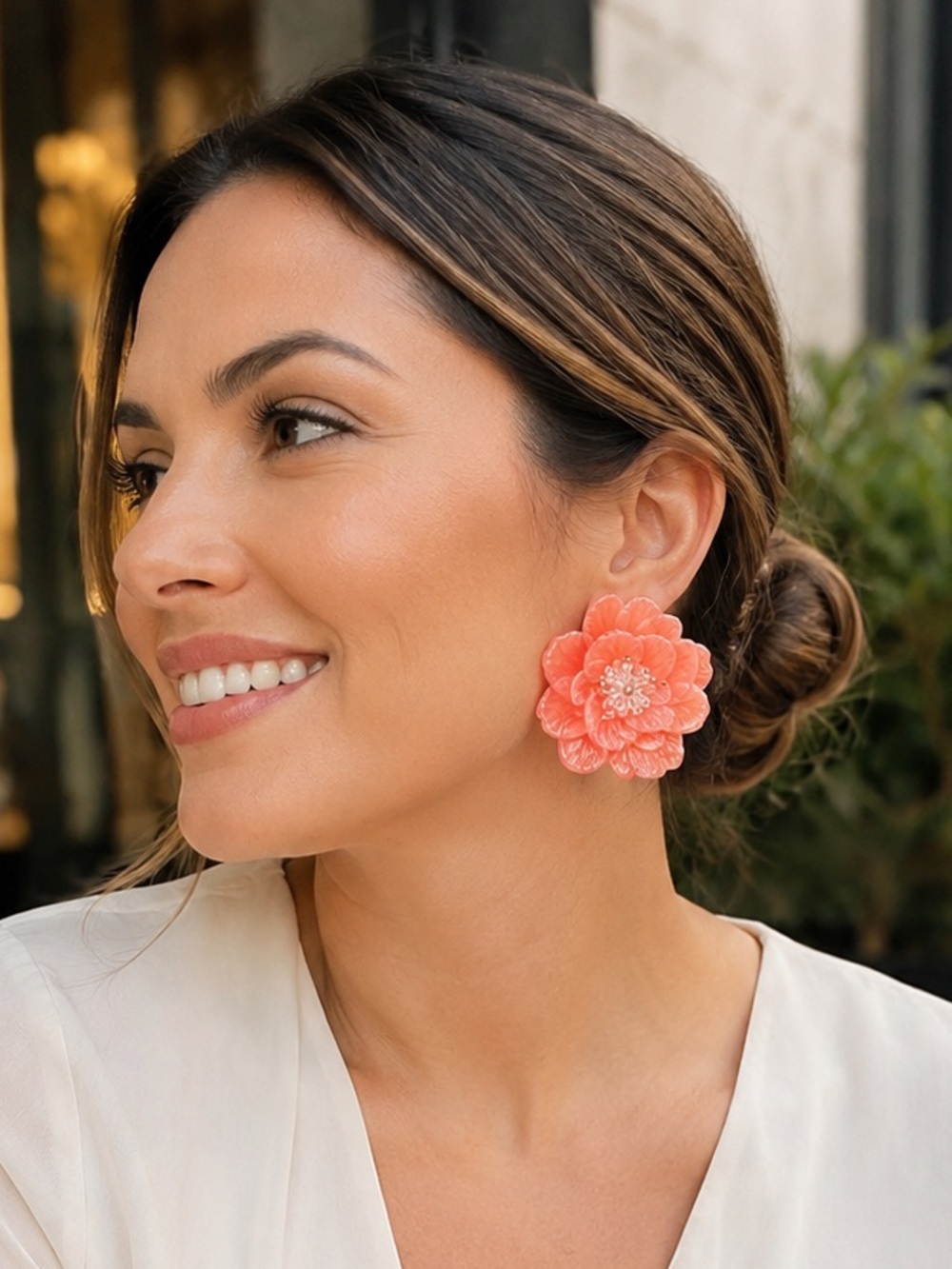 Paparazzi Coral Pink Floral Statement Earrings NWT